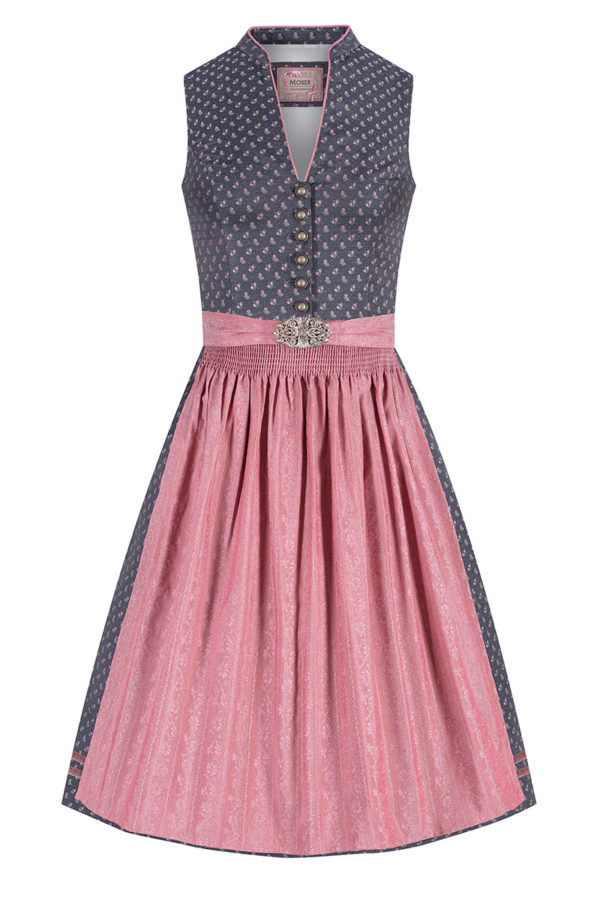 Midi Dirndl 65 cm blau rosenholz Louise 010226 ~ 32