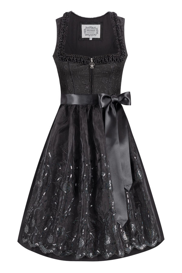 Midi Dirndl 65 cm schwarz mit Paillettenschürze Nero 015711 ~ 32