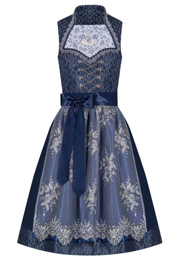Midi Dirndl 65cm dunkelblau silber 004474 ~ 32