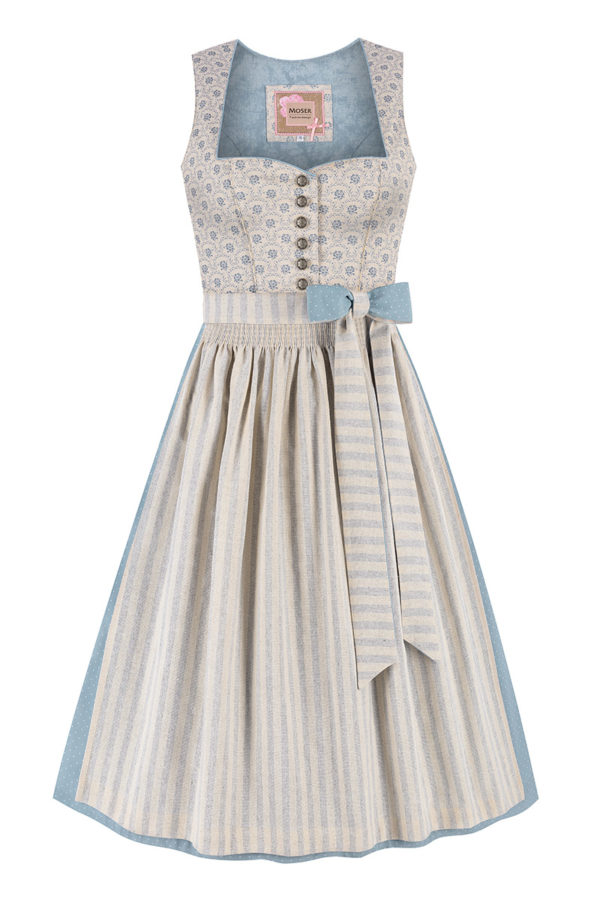 Midi Dirndl 70 cm natur blaugrau Melanie 015869 ~ 32