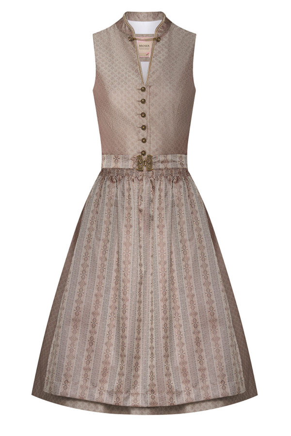 Midi Dirndl 70 cm taupe gemustert Klara 009176 ~ 36