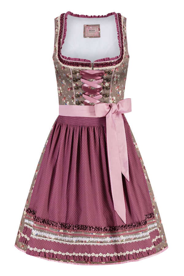 Mini Dirndl 55 cm braun geblümt rosenholz Valerie 010216 ~ 32