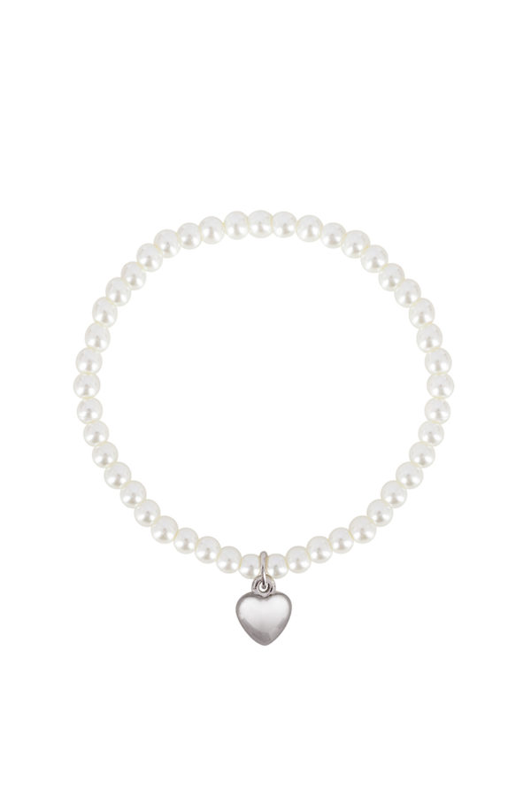 Perlenarmband creme mit Herzanhänger 015314 ~ creme