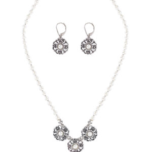 Schmuckset Perlencollier & Ohrhänger creme silber 011355