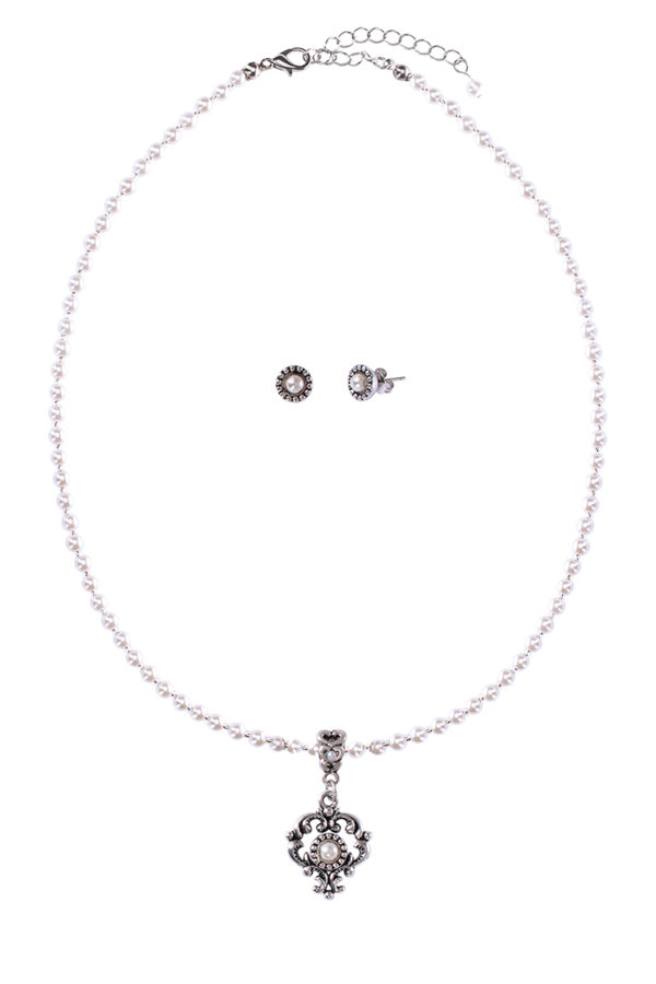 Schmuckset Perlencollier & Ohrstecker cremeweiß 007737