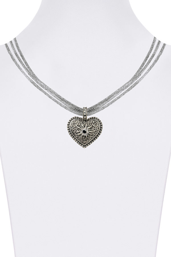 Trachtencollier mit Herzanhänger verschiedenfarbig 008416 ~ grau