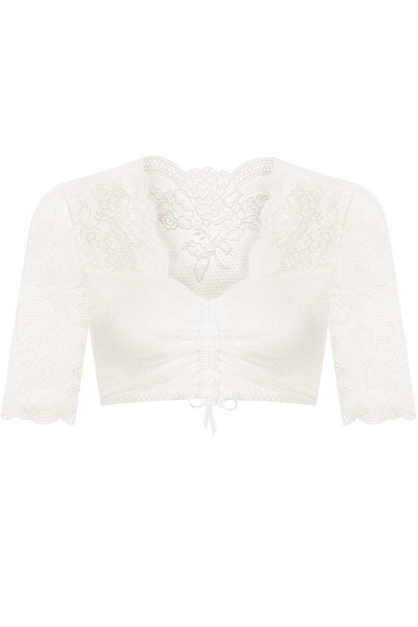 Dirndlbluse Spitze creme geblümt Stretch 012125 ~ 32