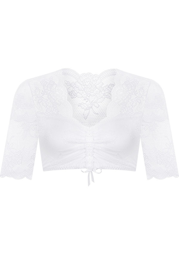 Dirndlbluse Spitze weiß geblümt Stretch 012124 ~ 32