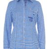 Trachtenbluse langarm blau karo mit Strass 002621 ~ 32