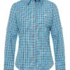 Trachtenbluse langarm türkis dunkelblau karo 008544 ~ 34