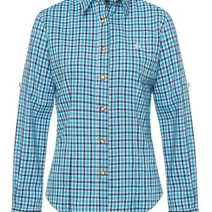 Trachtenbluse langarm türkis dunkelblau karo 008544 ~ 34
