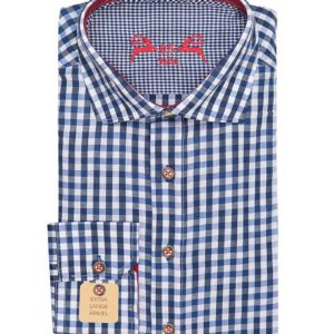 Trachtenhemd langarm blau weiß kariert slimfit 001815 ~ 36