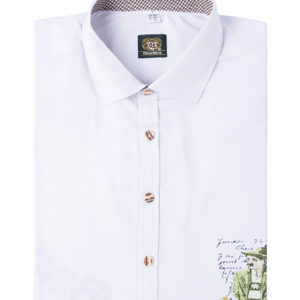 Trachtenhemd langarm weiß bedruckt slimfit 008545 ~ 38