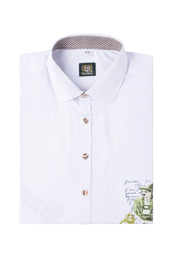 Trachtenhemd langarm weiß bedruckt slimfit 008545 ~ 38