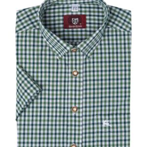 Trachtenhemd kurzarm grün kariert slimfit 112337 ~ S (37/38)