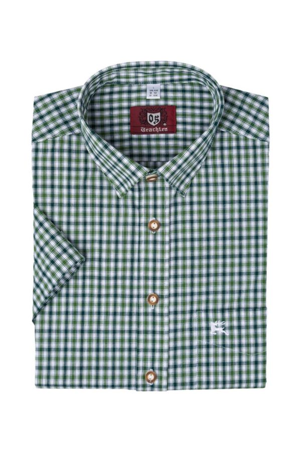 Trachtenhemd kurzarm grün kariert slimfit 112337 ~ S (37/38)