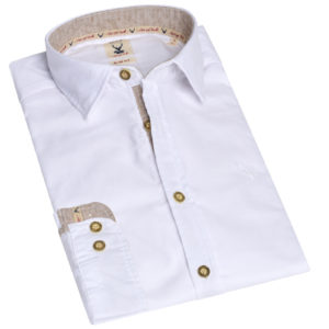 Trachtenhemd langarm weiß braun Stretch 011929 - slim fit ~ L