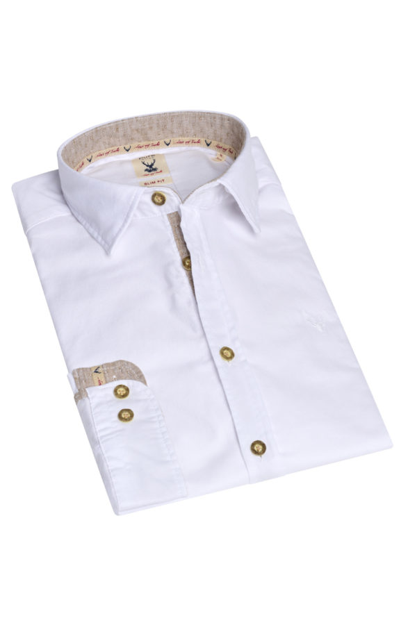 Trachtenhemd langarm weiß braun Stretch 011929 - slim fit ~ L