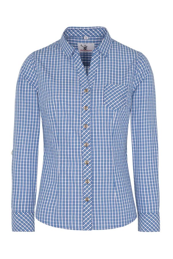 Trachtenbluse langarm blau kariert Neckar 016379 ~ 32