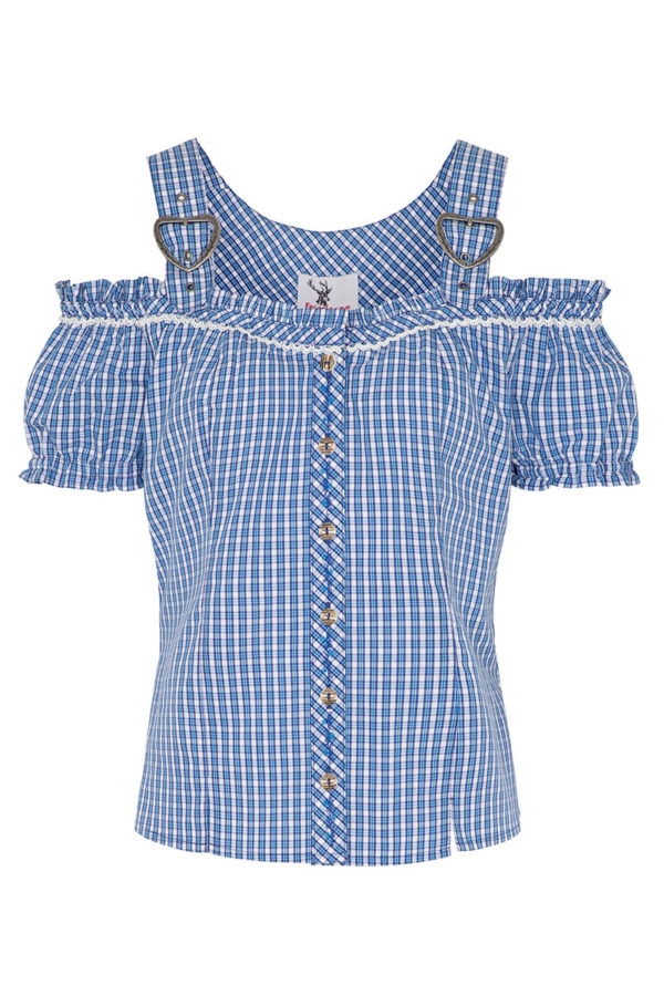 Trachtenbluse kurzarm blau kariert Niersbach 016376 ~ 36