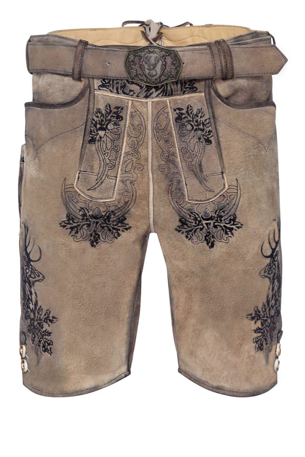 Lederhose kurz mit Gürtel hellbraun-schwarz Elvis 002420 ~ 44