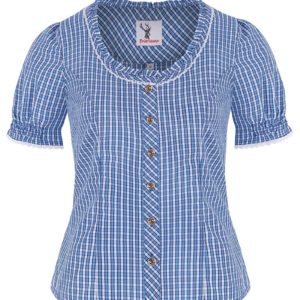 Trachtenbluse kurzarm blau kariert Neumühl 011517 ~ 32