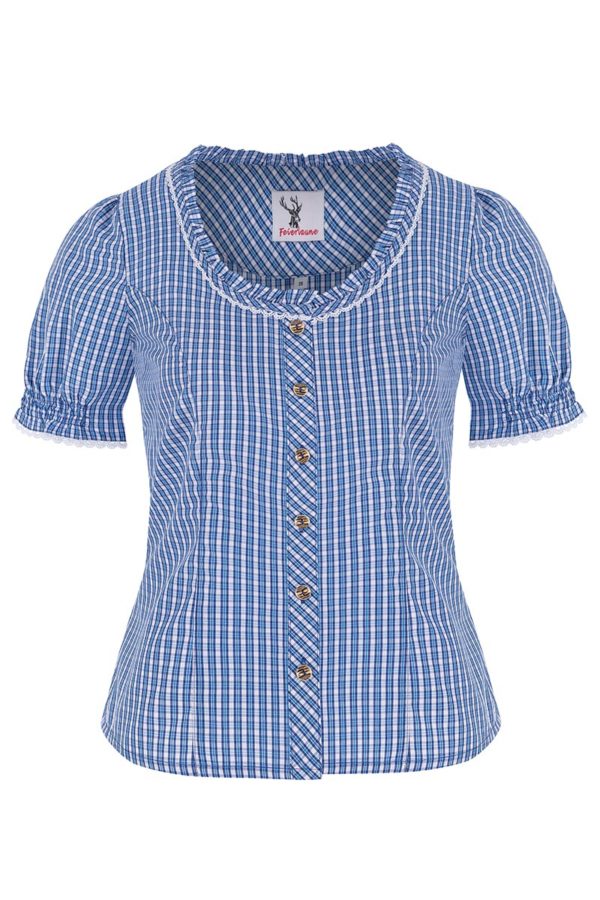 Trachtenbluse kurzarm blau kariert Neumühl 011517 ~ 32