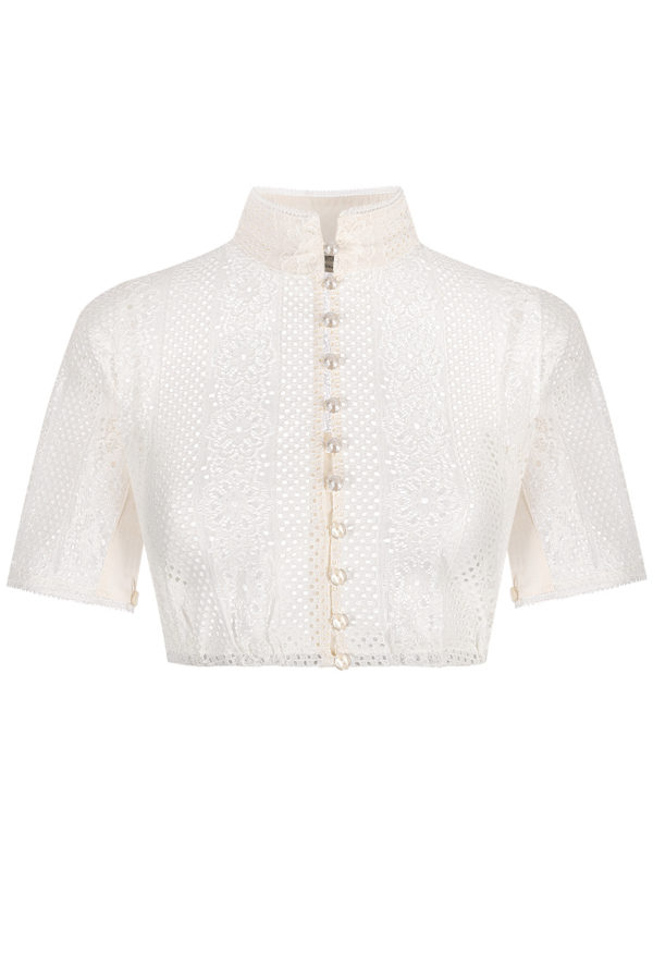 Dirndlbluse Spitze creme hochgeschlossen 011698 ~ 32