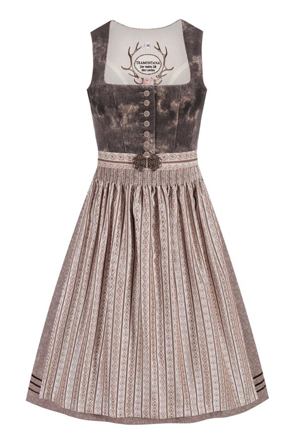 Midi Dirndl 70 cm braun taupe Brenda 011664 ~ 46