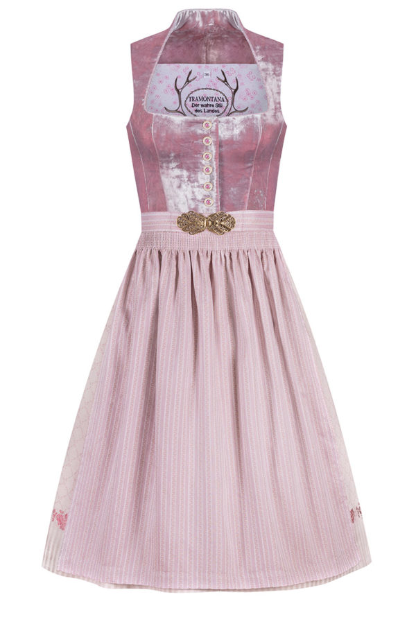 Midi Dirndl 70 cm rosa Samt mit Petticoat Toska 010103 ~ 38