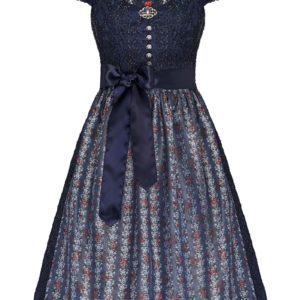 Midi Dirndl 70cm dunkelblau Satin-Spitze Britta 006278 ~ 32