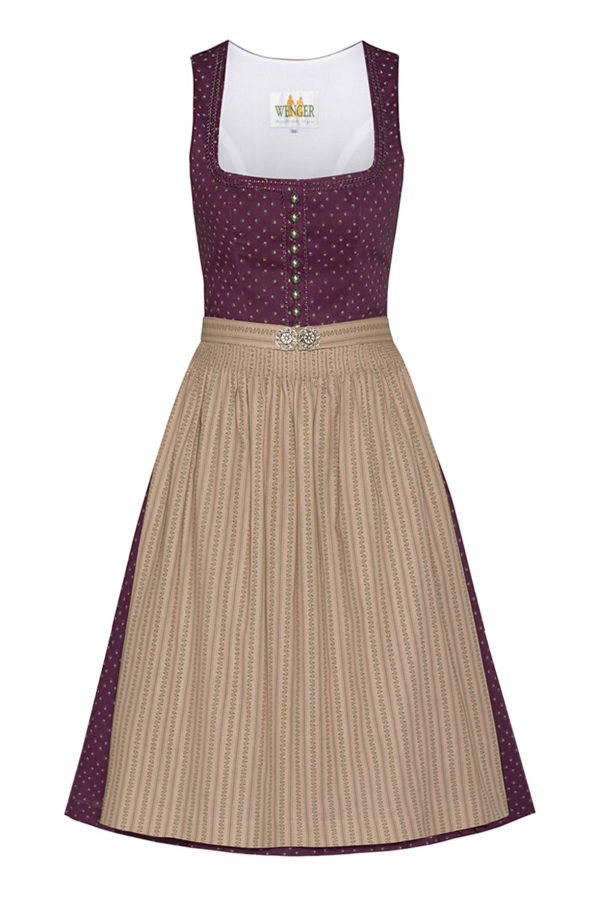 Midi Dirndl 70cm aubergine taupe Franziska 006297 ~ 32