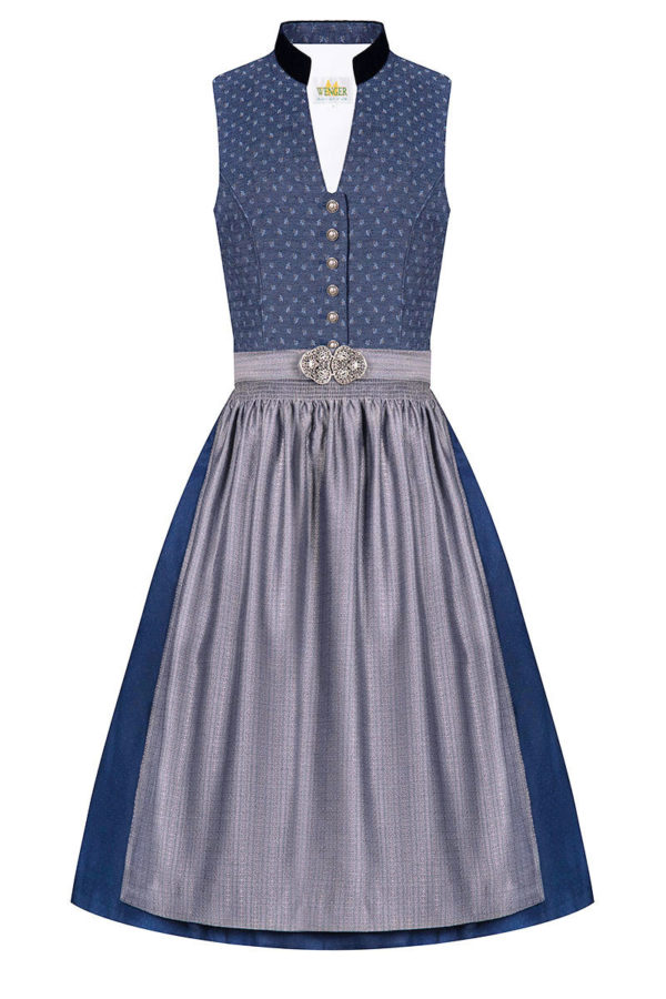 Midi Dirndl 65cm blau grau Lotte 003449 ~ 32