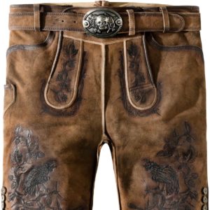 Trachtenlederhose Götterrabe (tabak gespeckt