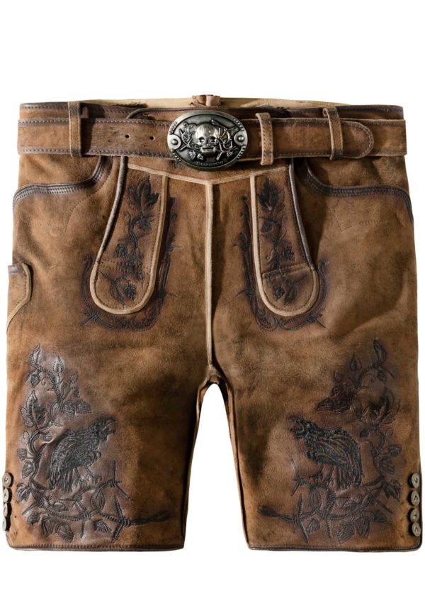Trachtenlederhose Götterrabe (tabak gespeckt