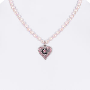 Perlencollier mit Herzanhänger und Edelweiß 000143 ~ rosa