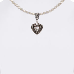 Perlencollier mit Swarovski-Herzanhänger 005695 ~ creme
