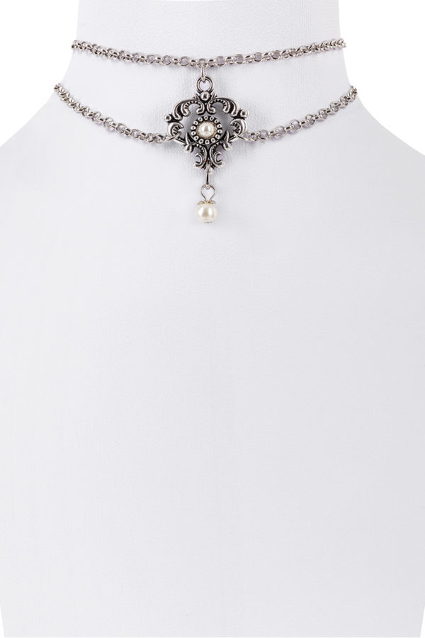 Kropfband zweireihig mit Ornament und Perle ~ silber