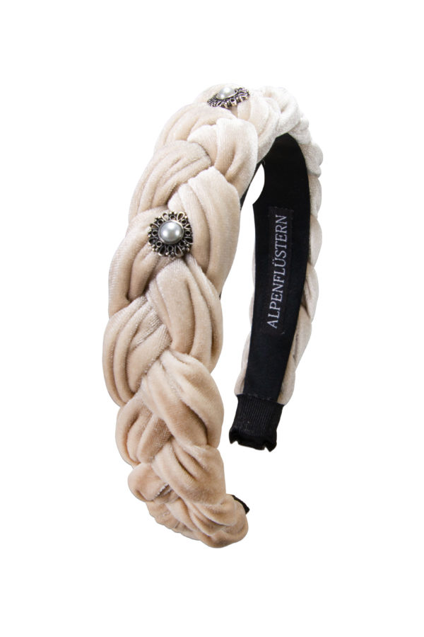Samt Haarreif mit Perlen ~ beige