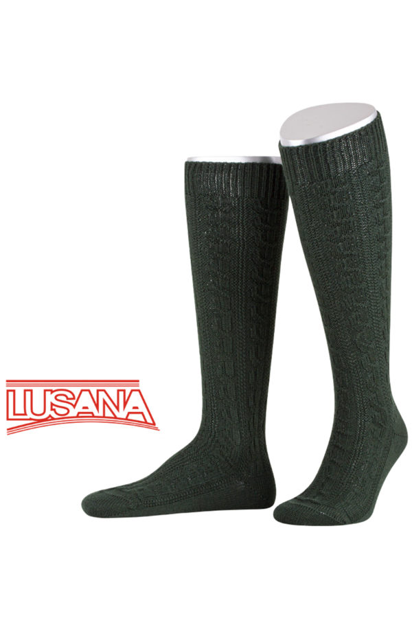 Trachten Kniestrümpfe mit Zopfmuster (Merino) ~ 40-41 ~ dunkelgrün