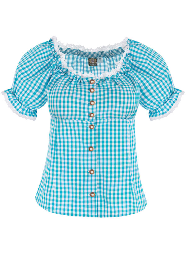 Trachtenbluse mit Karomuster ~ 34 ~ türkis
