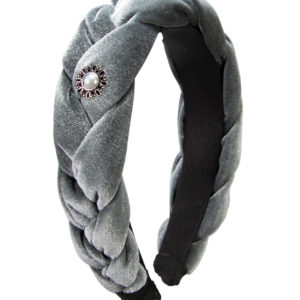 Samt Haarreif mit Perlen ~ grau