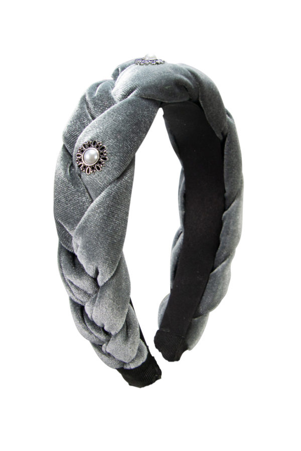 Samt Haarreif mit Perlen ~ grau
