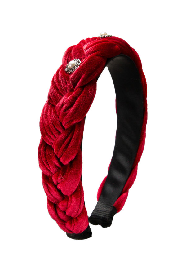 Samt Haarreif mit Perlen ~ rot