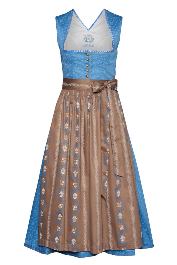 Dirndl lang 80cm hellblau-taupe Beatice 132452 ~ 36