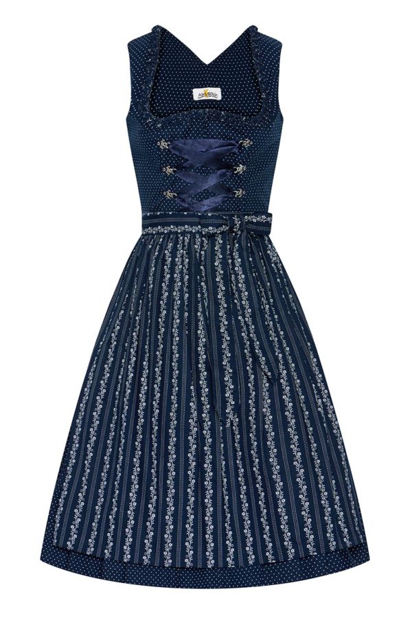 Midi Dirndl 65 cm dunkelblau gepunktet 015619 ~ 32