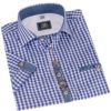 Trachtenhemd kurzarm blau kariert mit Applikationen 011957 ~ 36
