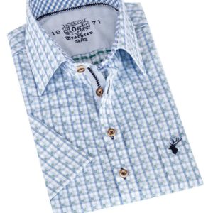 Trachtenhemd hellblau kariert (slim fit) ~ 36