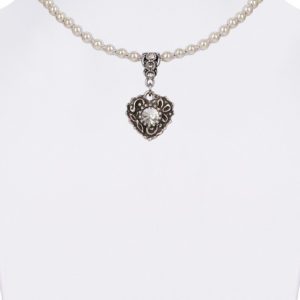 Perlencollier mit Swarovski-Herzanhänger 005695 ~ creme
