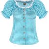 Trachtenbluse mit Karomuster ~ 34 ~ türkis